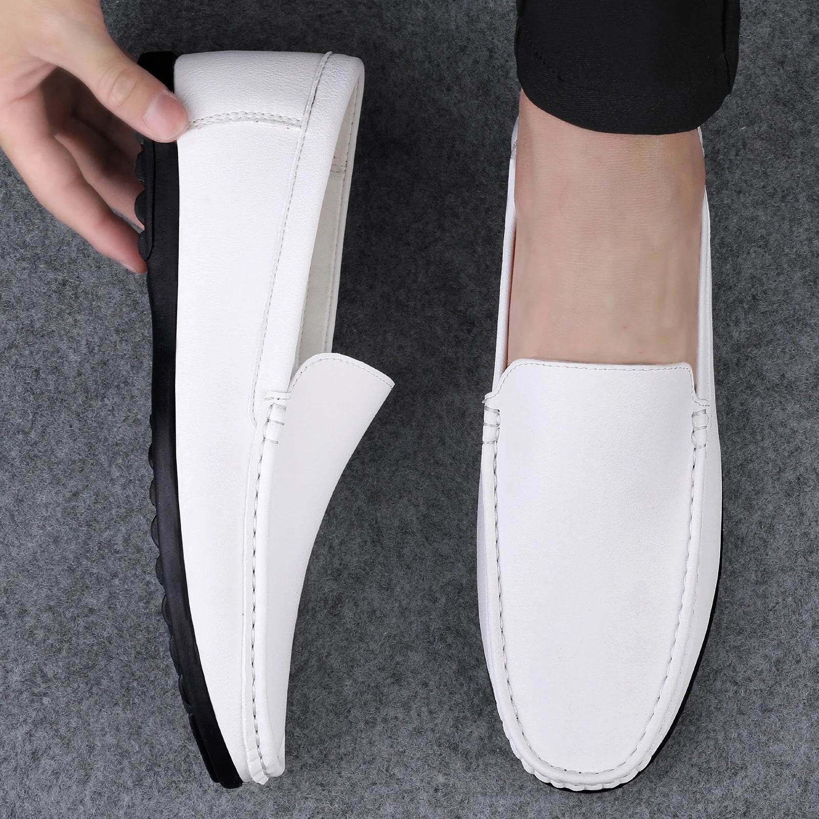 Summer Men Loafers Wedding Dress White Driving Moccasins Footwear Man Casual Shoes Leather Slip On Super Lightweight Male Shoes