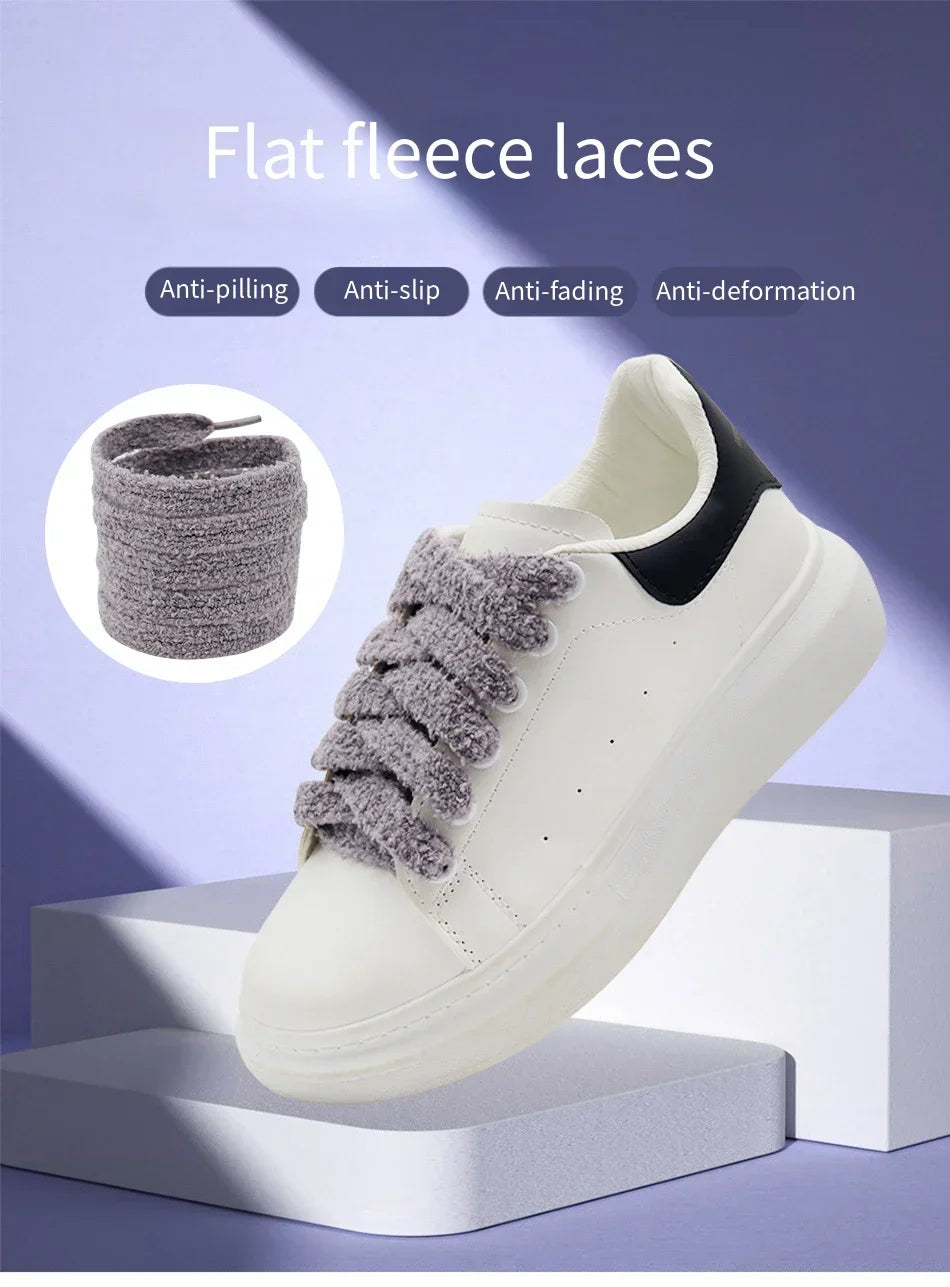 1.5CM Width Flat Shoelace Fluffy Shoelaces Plush Rope Shoe Laces for Shoes Casual Sneakers 100/120/140/160CM Shoe Accessorie New