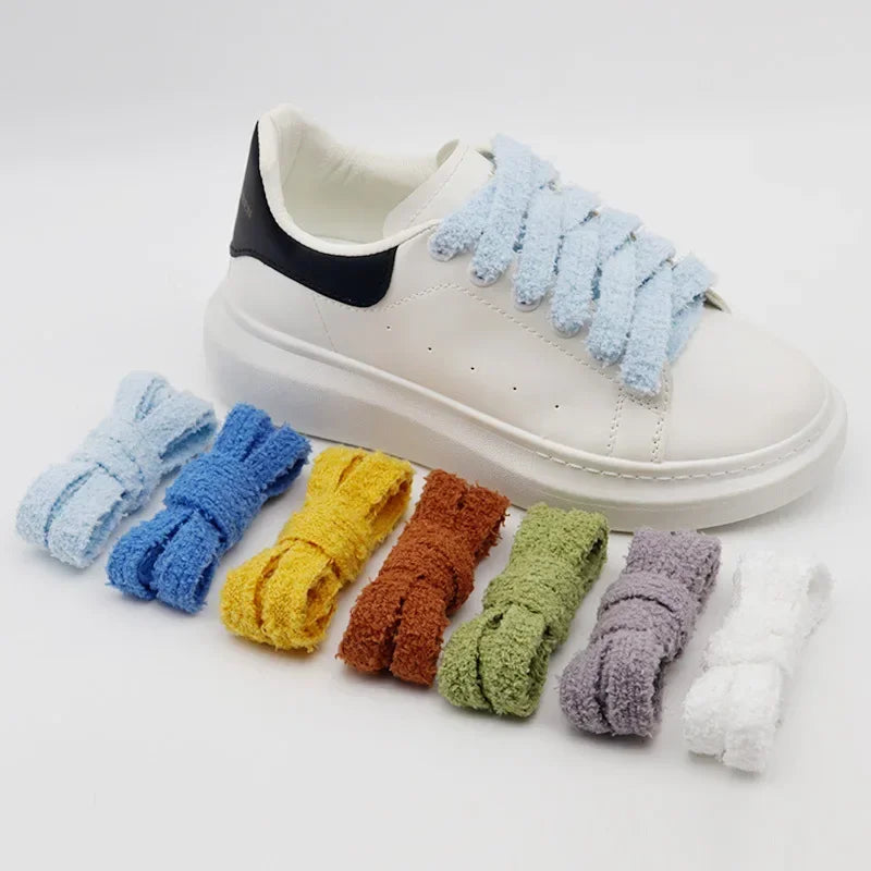 1.5CM Width Flat Shoelace Fluffy Shoelaces Plush Rope Shoe Laces for Shoes Casual Sneakers 100/120/140/160CM Shoe Accessorie New