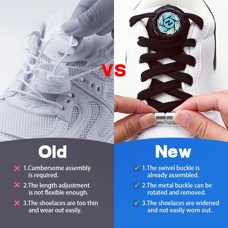 1Pair Easy Fit Automatic Shoelaces Without ties Swivel Buckle Laces Sneakers No Tie Shoe laces Adults Kids Thick Rope shoelace