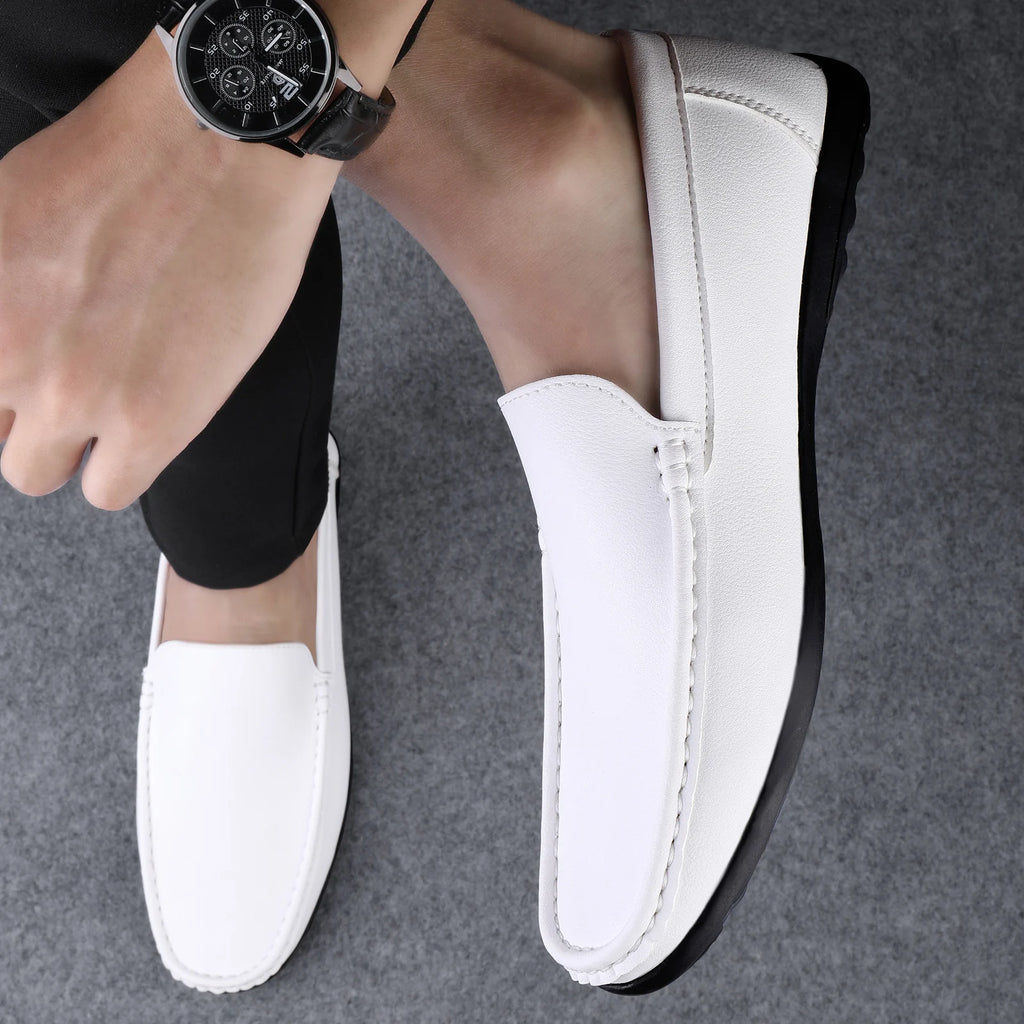 Summer Men Loafers Wedding Dress White Driving Moccasins Footwear Man Casual Shoes Leather Slip On Super Lightweight Male Shoes