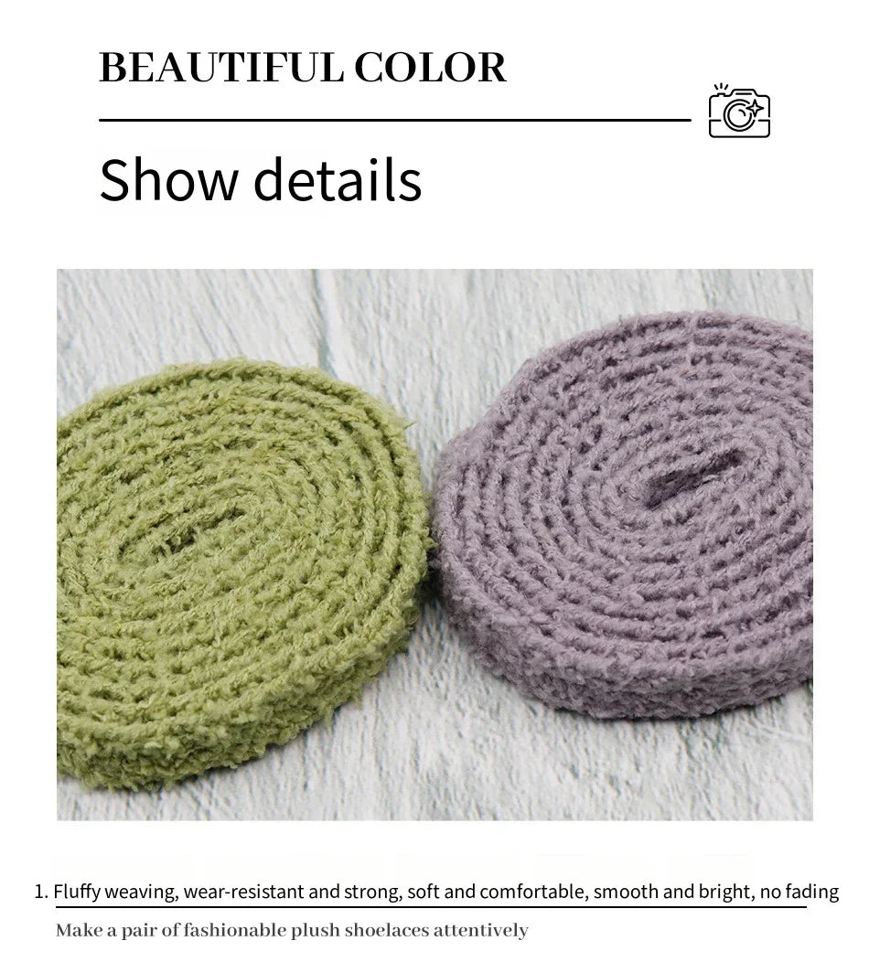 1.5CM Width Flat Shoelace Fluffy Shoelaces Plush Rope Shoe Laces for Shoes Casual Sneakers 100/120/140/160CM Shoe Accessorie New